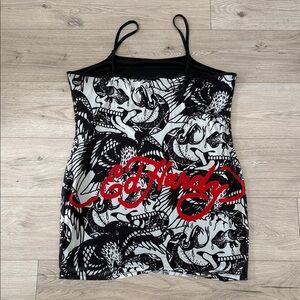 Ed Hardy Black and Gray Camisole with Red Graphic